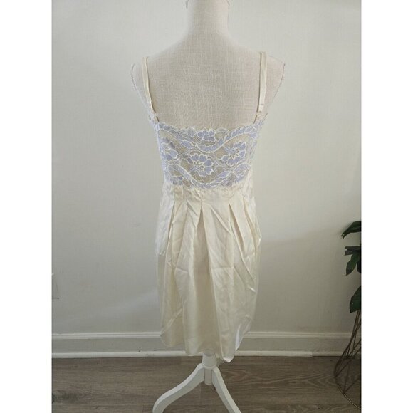Saks Fifth Avenue Silk Lace Satin Chemise Nighty Blue Cream Vintage Slip Dress M - Picture 7 of 8